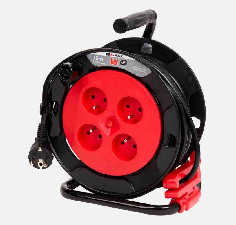 Pro-Max Enrouleur de Câble 12m 4 Prises