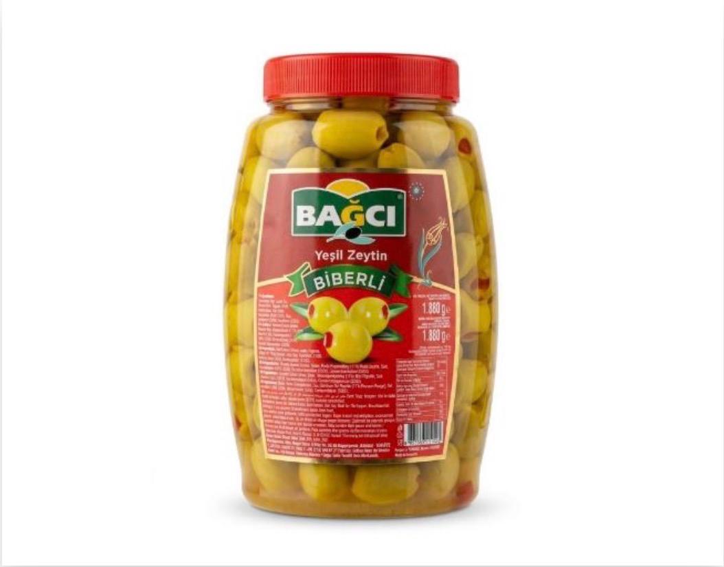 Bağcı Biberli Yeşil Zeytin PET 1kg – Olives vertes au piment